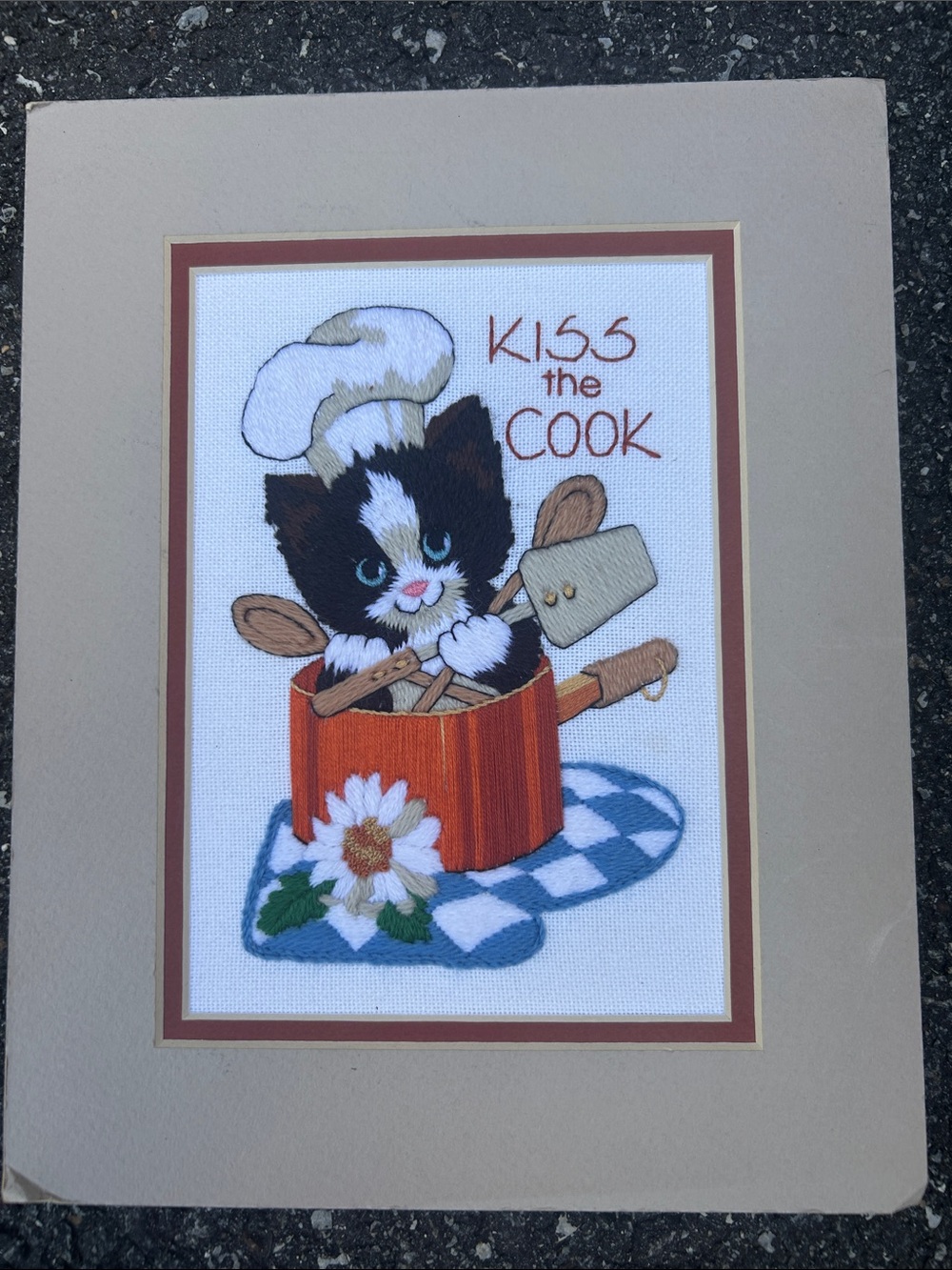 Vintage Kitchen Cat Decorative handmade Art - Black & White